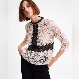Zara Lace Top in Black and Dusty pink (worn once, excellent condition)